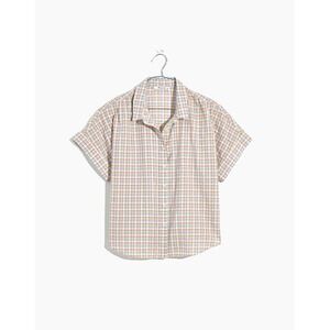 Madewell Short Sleeve Button-Down Plaid Shirt - White, Orange, Blue